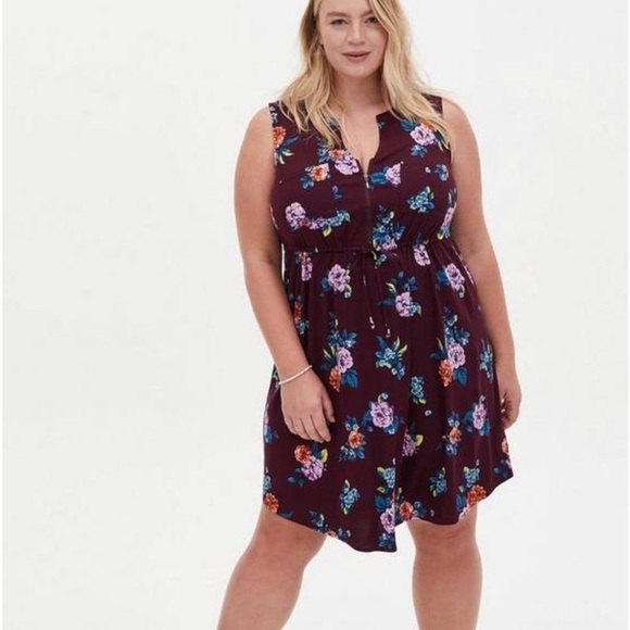 Torrid Mini Challis Zip-Front Shirt Dress Drawstring Waist Sleeveless New Sz 0 - Picture 1 of 7